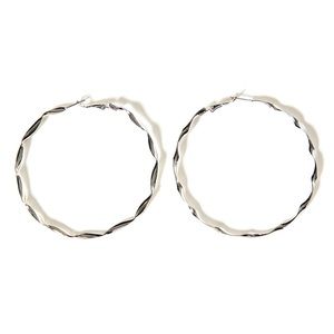 3” Twisted Silver Hoop Earrings Large Swirled Hoops Boho Maximalist Minimalist